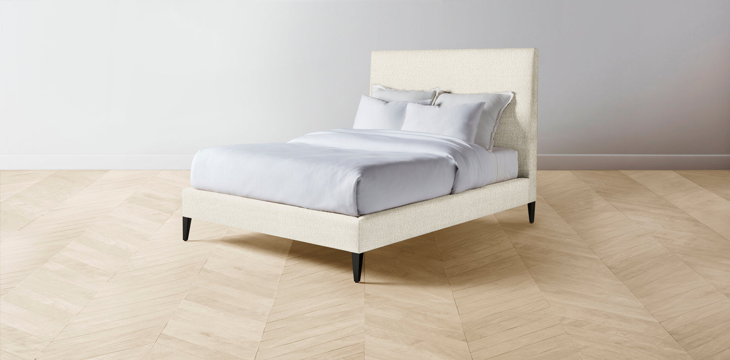 The Essex - Italian Bouclé White Bed - 60" Headboard - Upholstered on reverse