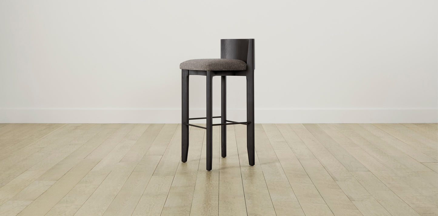 The Delancey with Brushed Brass - Belgian Linen Carob Bar and Counter Stool