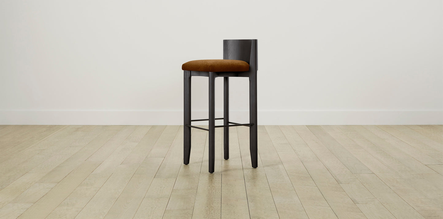 The Delancey with Brushed Brass - Mohair Brown Sugar Bar and Counter Stool