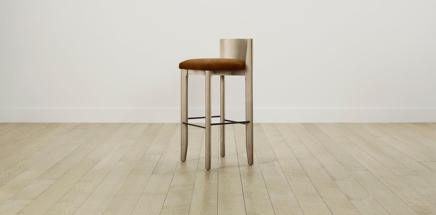 The Delancey with Brushed Brass - Mohair Brown Sugar Bar and Counter Stool