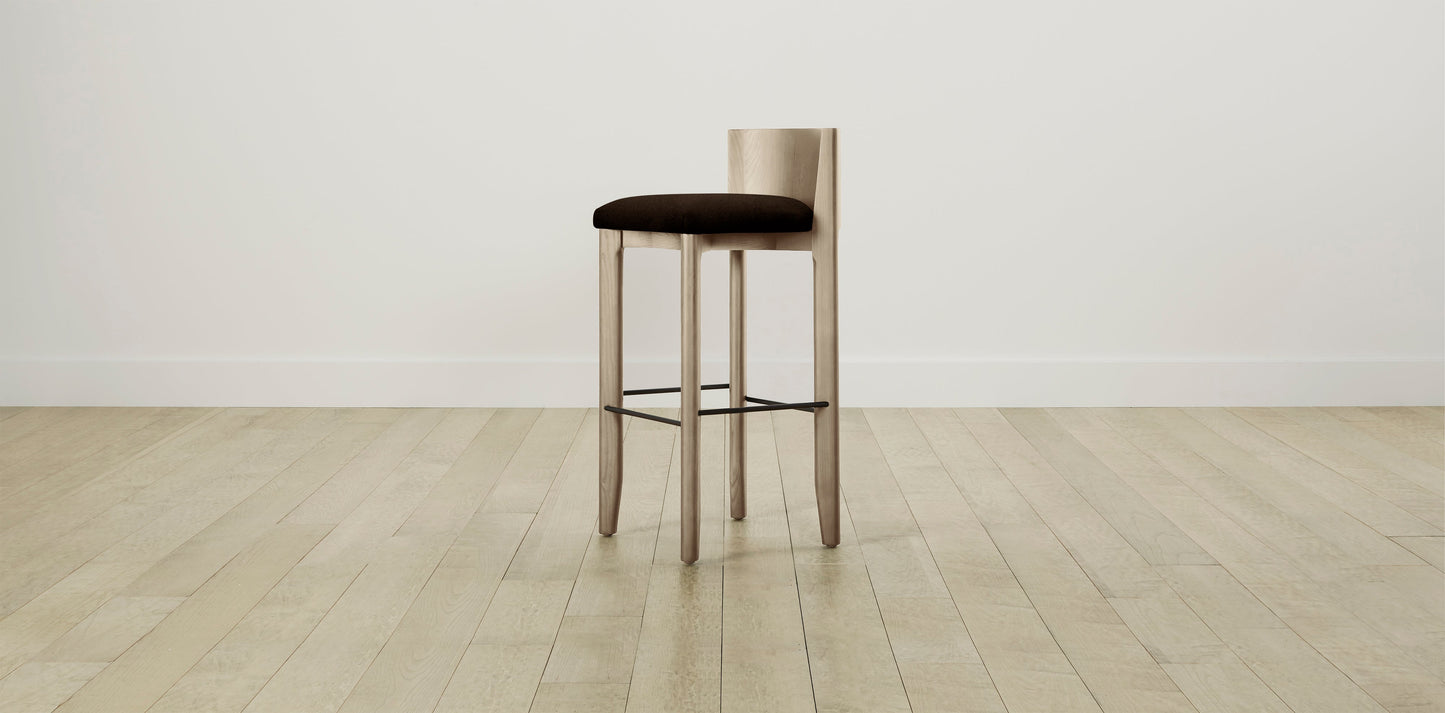 The Delancey with Brushed Brass - Mohair Chocolate Bar and Counter Stool