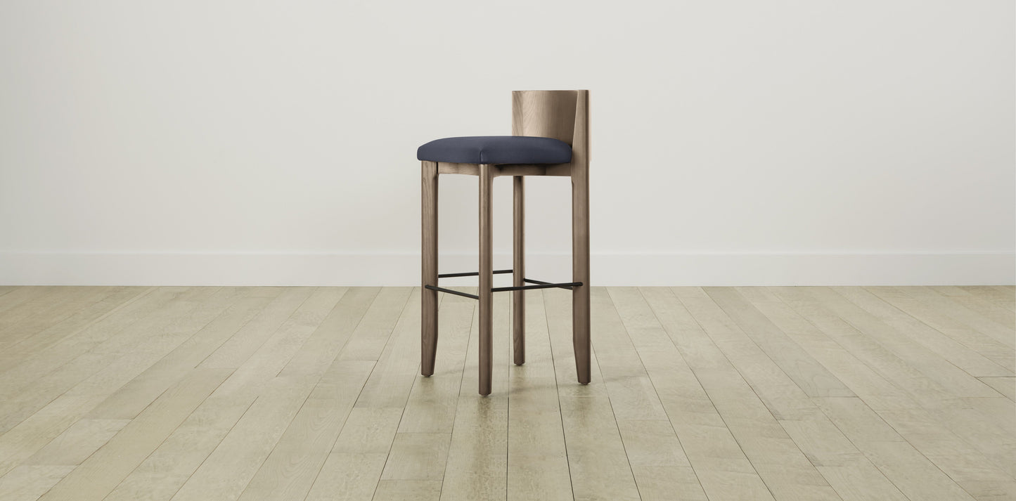 The Delancey with Brushed Nickel - Performance Chevron Indigo Bar and Counter Stool