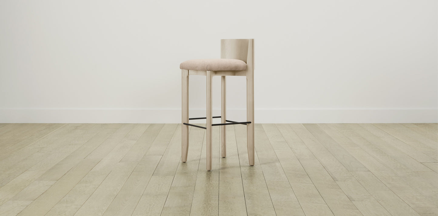 The Delancey with Brushed Brass - Performance Velvet Dusty Rose Bar and Counter Stool