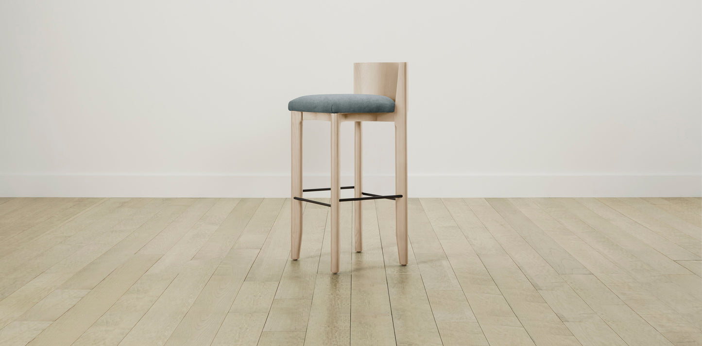 The Delancey with Brushed Brass - Performance Velvet Seafoam Bar and Counter Stool