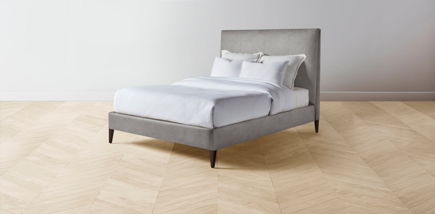 The Essex  - Nubuck Leather Asphalt Bed - 56" Headboard - Upholstered on reverse