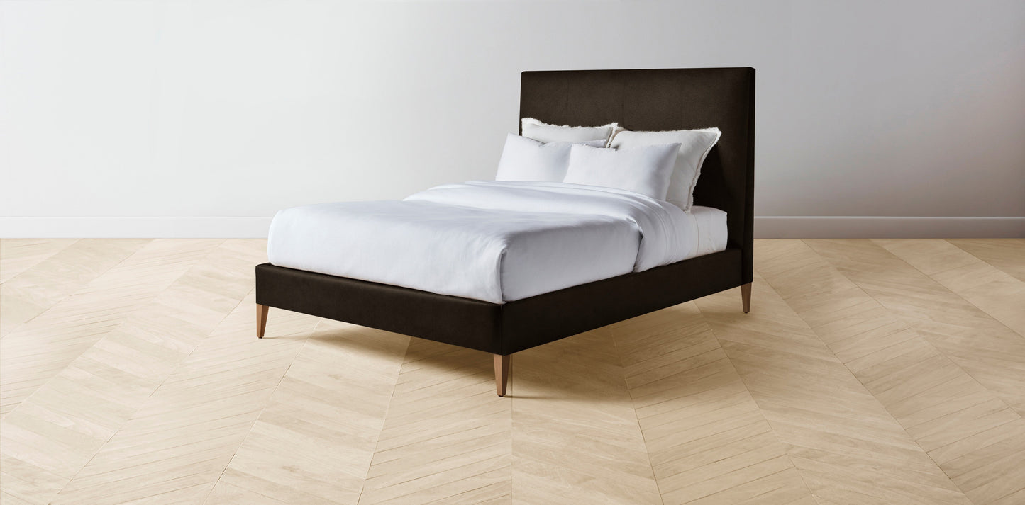 The Essex  - Nubuck Leather Espresso Bed - 50" Headboard - Muslin on reverse