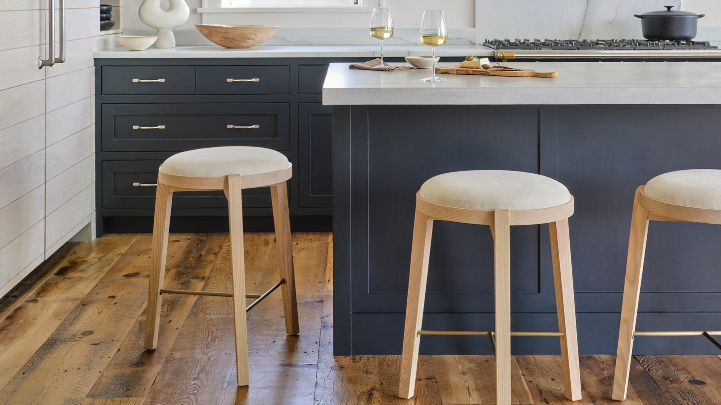 The Stanton with Brushed Brass - Nubuck Leather Sail Bar and Counter Stool