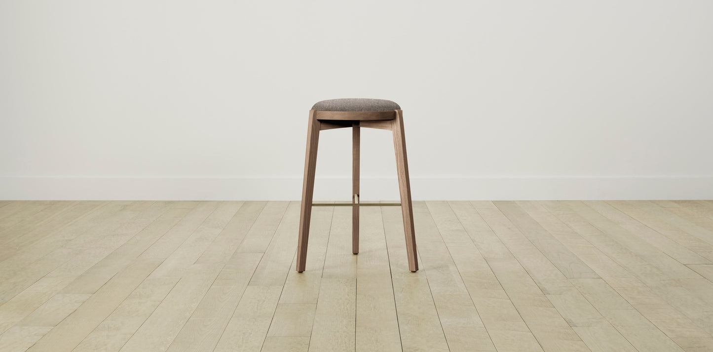 The Stanton with Brushed Brass - Belgian Linen Carob Bar and Counter Stool