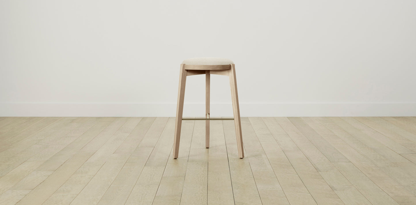 The Stanton with Brushed Nickel - Italian Bouclé White Bar and Counter Stool