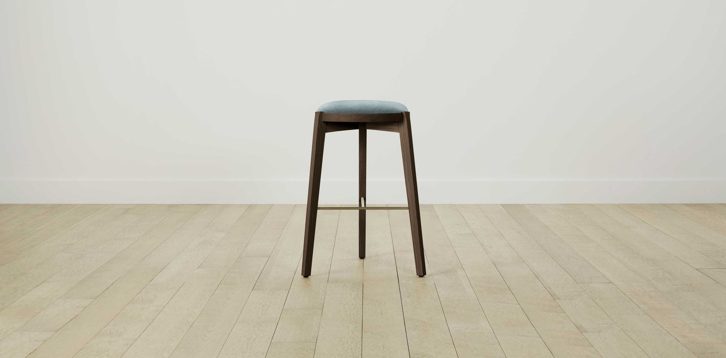 The Stanton with Brushed Brass - Mohair Slate Blue Bar and Counter Stool