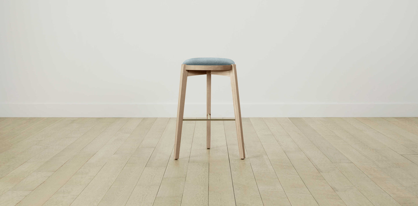 The Stanton with Brushed Brass - Mohair Slate Blue Bar and Counter Stool