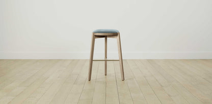 The Stanton with Brushed Brass - Mohair Slate Blue Bar and Counter Stool