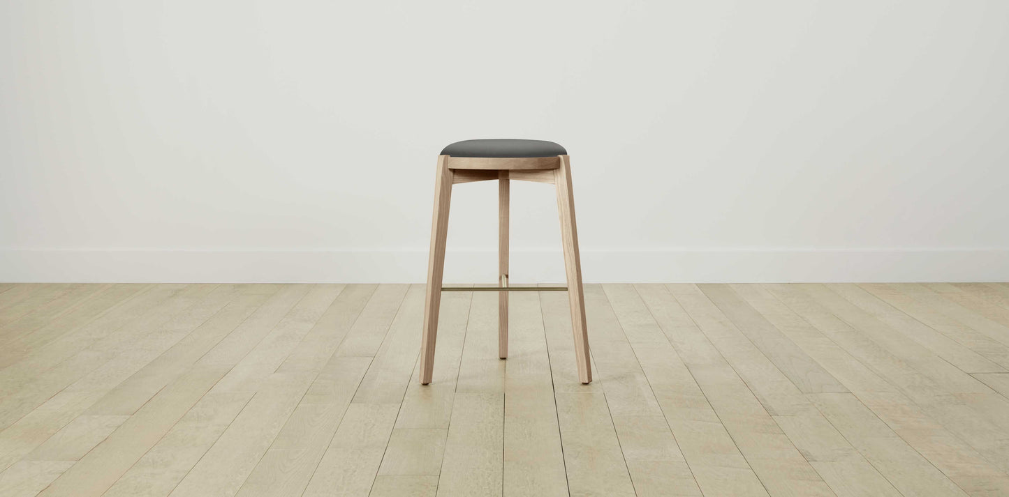 The Stanton with Brushed Brass - Pebbled Leather Ash Bar and Counter Stool