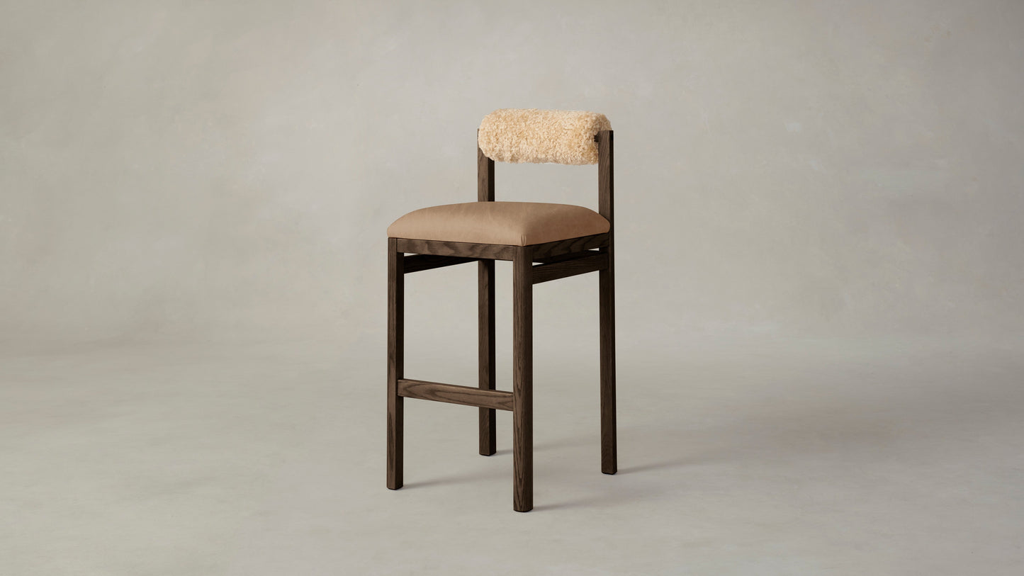 The Thayer  - Tuscan Leather Camel Seat Shearling Toffee Bolster Bar and Counter Stool