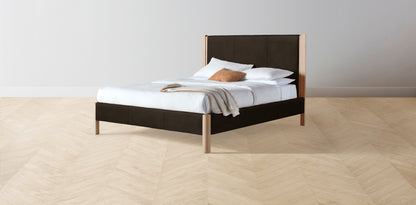 The Thompson  - Nubuck Leather Espresso Bed - 48" Headboard - Muslin on reverse