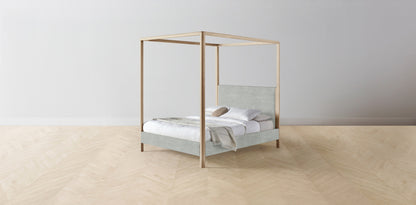 The Thompson  - Performance Melange Weave Seaglass Canopy Bed - 48" Headboard - Muslin on reverse